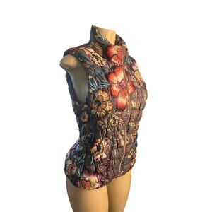 Women S Anthropologie Pure + Good Gray Floral Print Puffer Zip Vest Down Fill